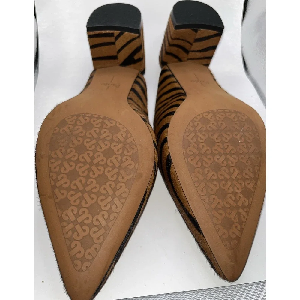 Linea Paolo Genuine Calf hair Mule 7 Pointed Toe Leopard Print Block Heel Luxe